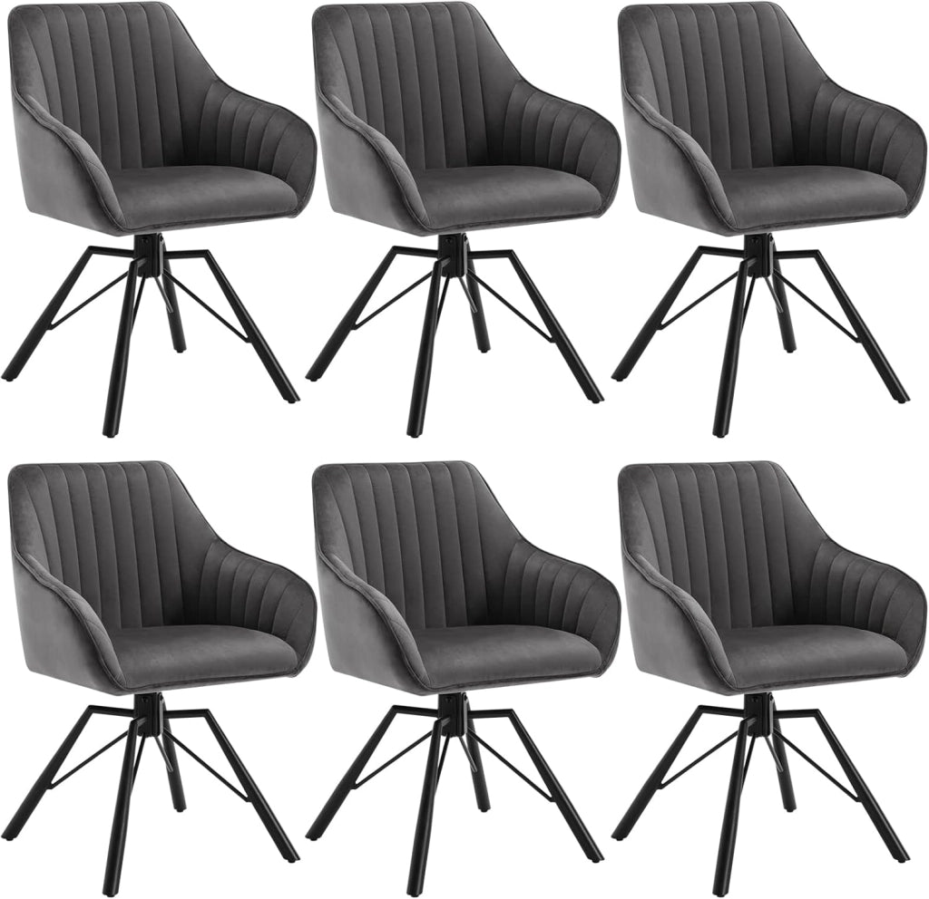 Sedie Sala da Pranzo 6 Pezzi, Sedie Cucina, Sedia Ufficio, Sedie da Pranzo Girevole Moderne con Gambe in Metallo, Seduta in Velluto, per Camera da Letto, Grigio Scuro, EZS12dgr-6