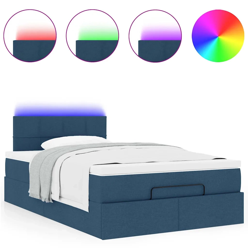 Pouf Letto con Materasso e LED Blu 120x200 cm in Tessuto
