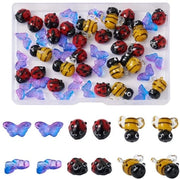 Set di perle in vetro lampo trasparente - 60 pezzi - per creare gioielli - 3D api, coniglietti e farfalle - dimensioni: 10,8 x 7,4 x 1,8 cm