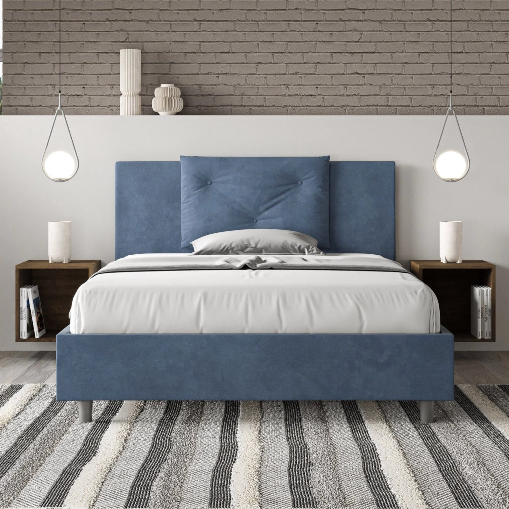Letto matrimoniale francese senza rete imbottito 140x190 microfibra blu Appia