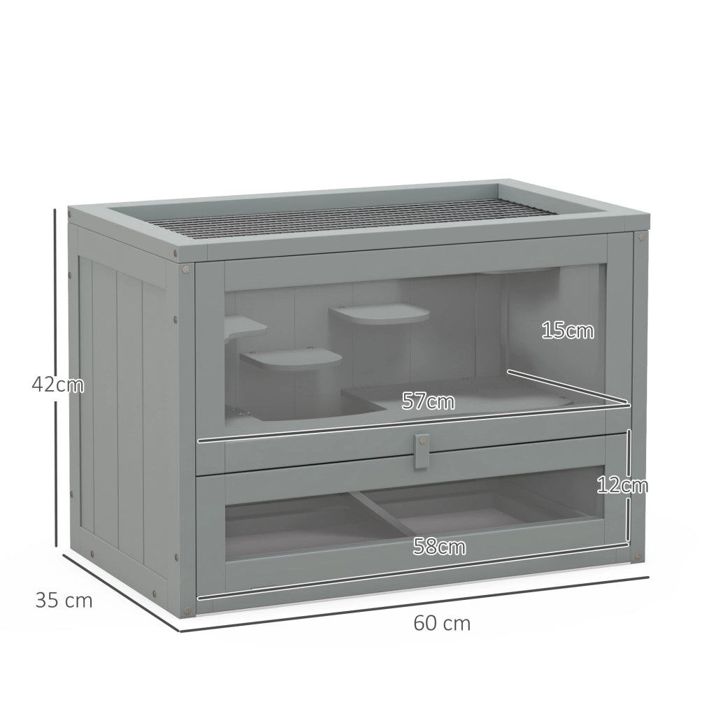Gabbia per Criceti in Legno a 2 Livelli con Scale e Piattaforme 60x35x42 cm Grigio ¨C zephmum