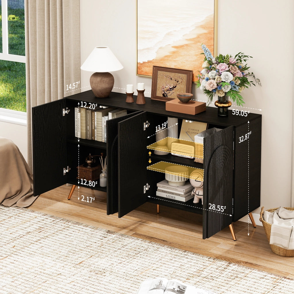 Credenza con ripiani regolabili; per ingresso; in truciolare; 150×38×83 cm; nera
