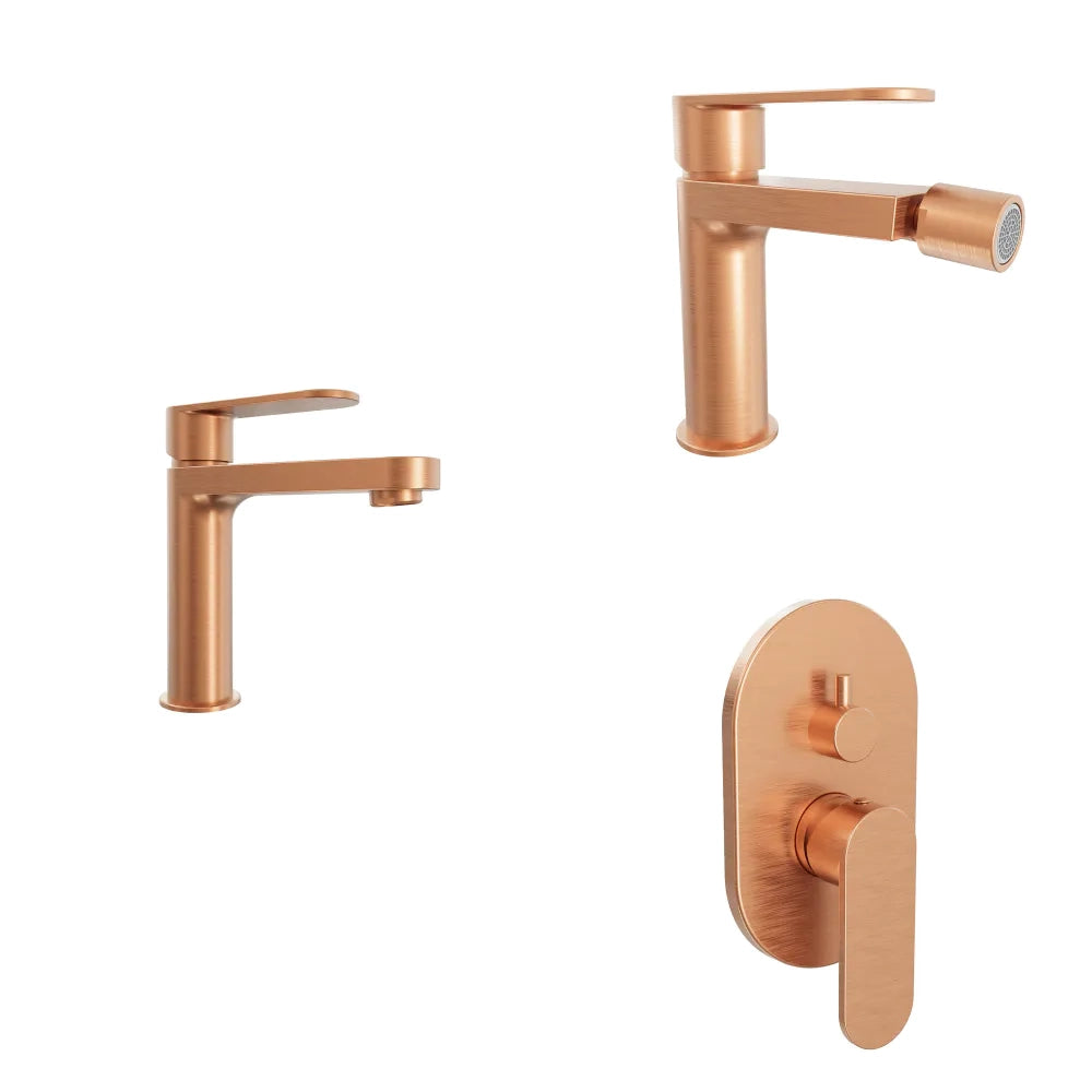 Set miscelatori lavabo 16cm bidet miscelatore doccia con deviatore rame spazzolato | Margot