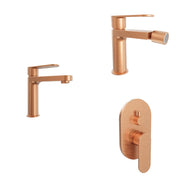 Set miscelatori lavabo 16cm bidet miscelatore doccia con deviatore rame spazzolato | Margot