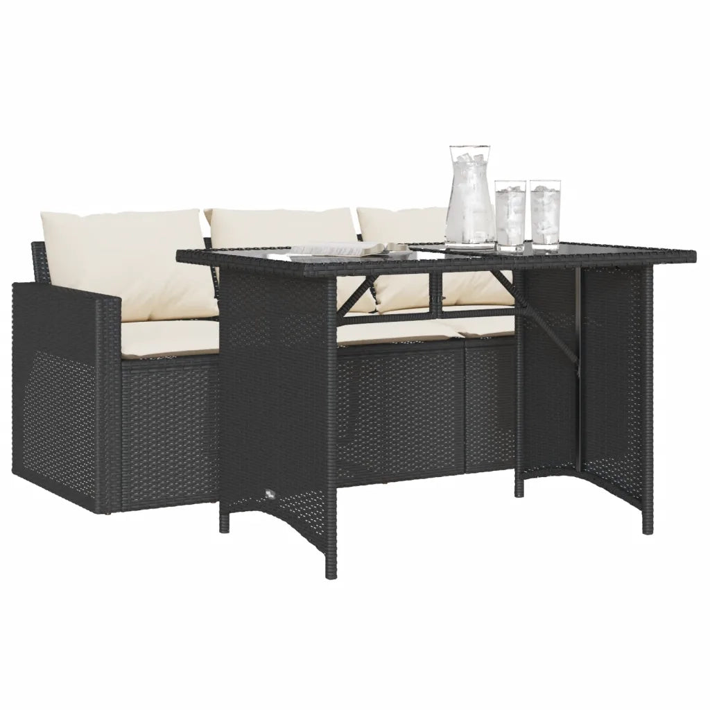 Set da Pranzo da Giardino 2 pz | Set Salotto da Giardino con Cuscini Nero in Polyrattan