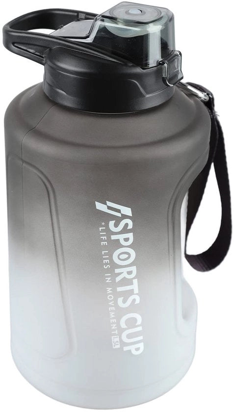Ottimale Sportwaterfiasca 1,5 Litri - Grande Capacità - Bicchiere con Gradiente Grigio - Portatile - Resistente agli Urto - Leggero in Plastica - Fiasca d'Acqua