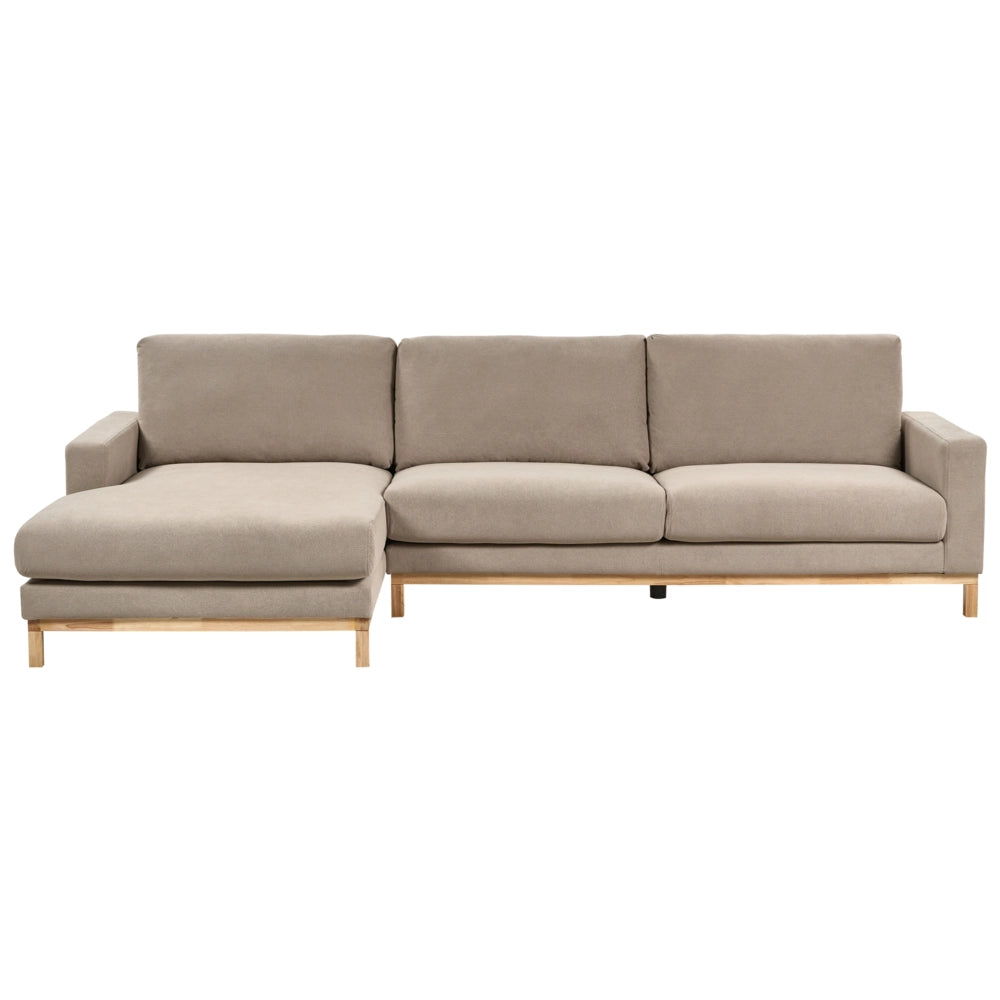 Divano angolare destro Tappezzeria in poliestere taupe Gambe in legno Elegante