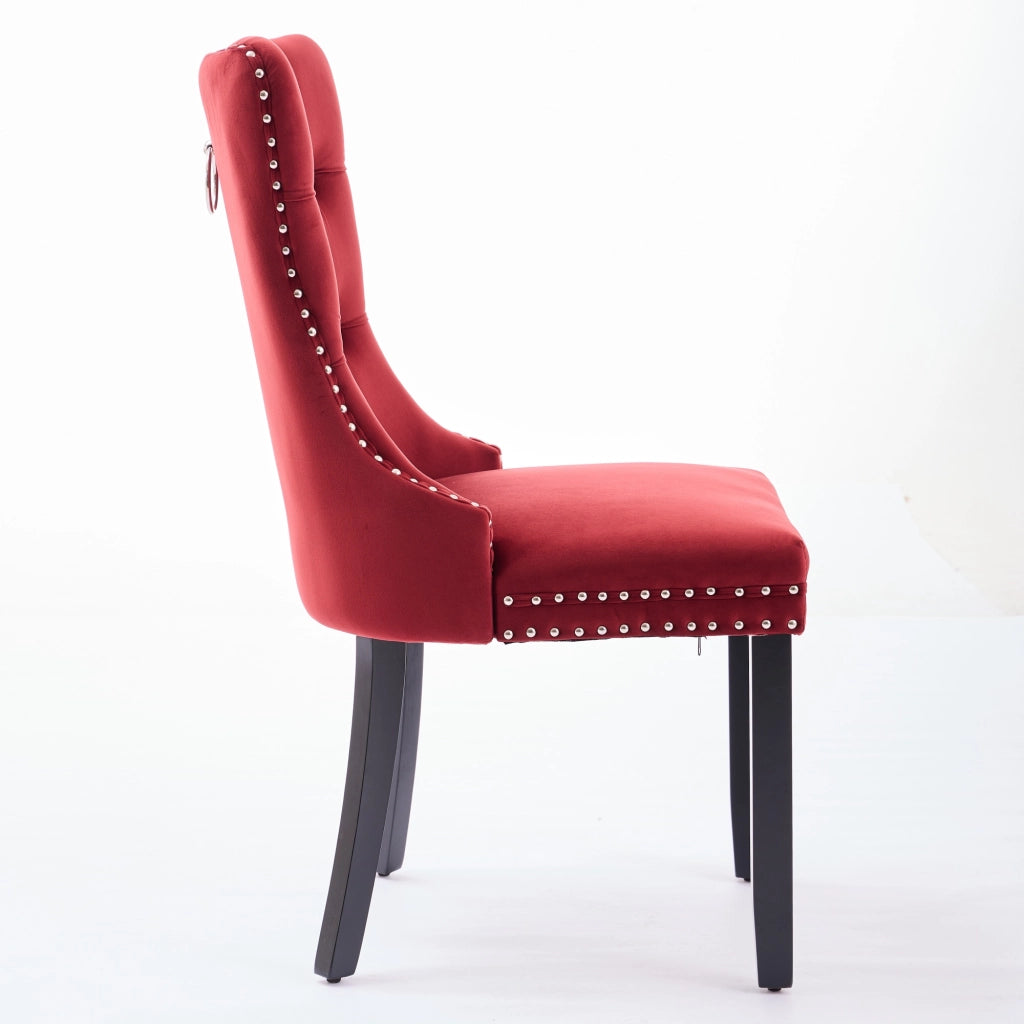 Sedie da Pranzo in Velluto Imbottite con Gambe in Legno ¨C MINIMAL ¨C Set 2 Pezzi, Bordeaux