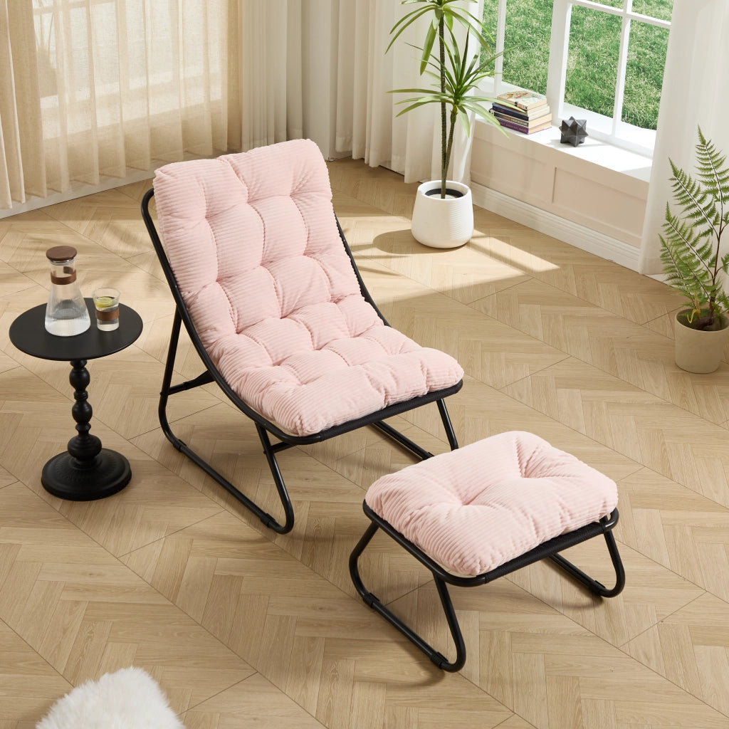 Poltrona Relax da Esterno con Poggiapiedi ¨C MINIMAL ¨C Reclinabile, Cuscini, Nero/Rosa