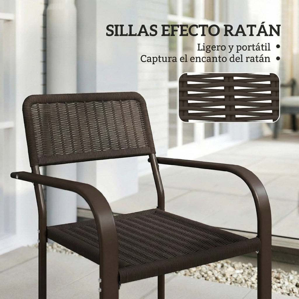 Set di 4 Sedie da Giardino Apilabili con Braccioli ¨C zephmum ¨C Marrone Scuro 55x60x83 cm