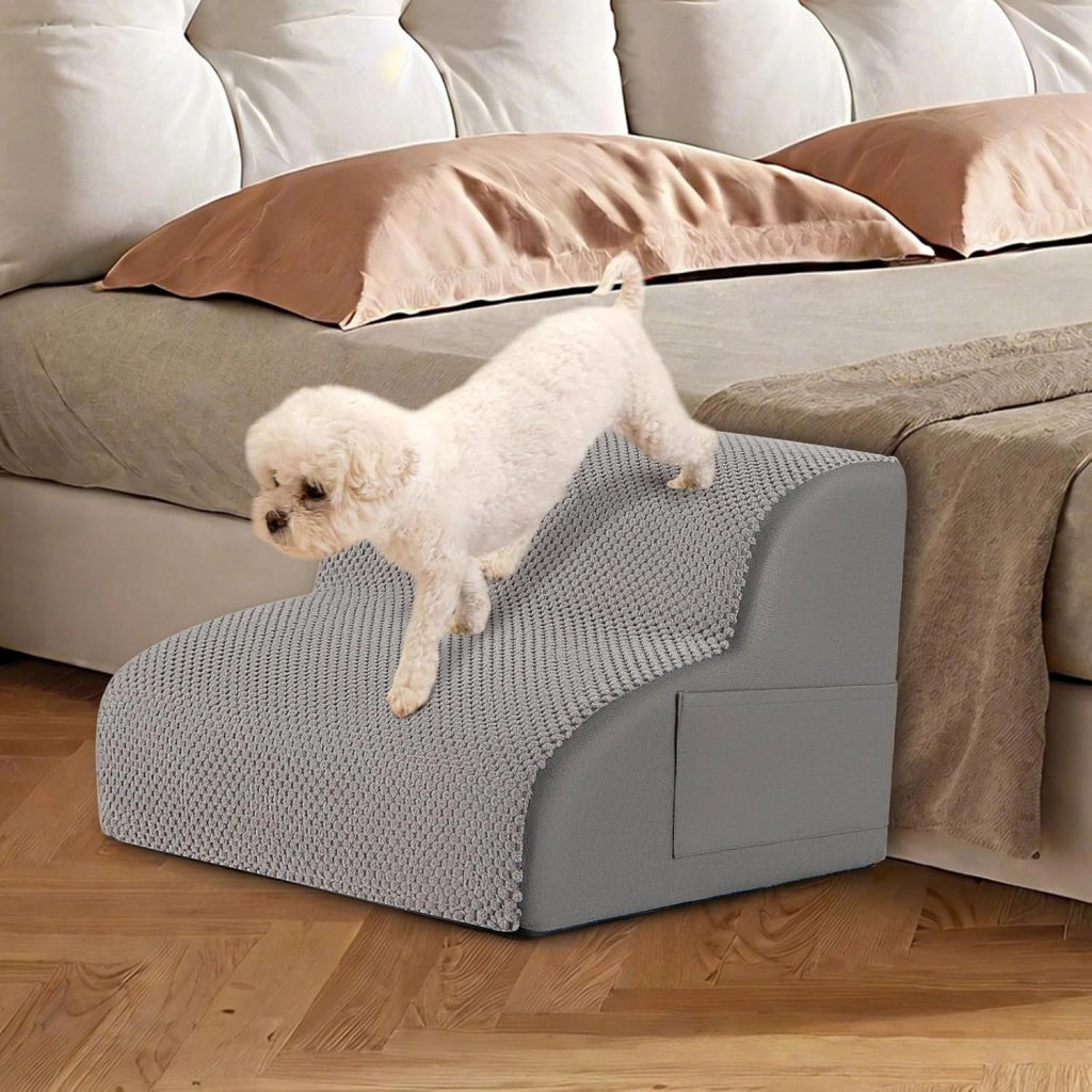 Rampa per Cani in Schiuma, Scale per Animali con Copertura Lavabile, Fondo Antiscivolo, Passi Incline per Letti e Divani, Scala per Animali Piccoli, Anziani e Feriti (Grigio,2,41 x 43 x 29cm)