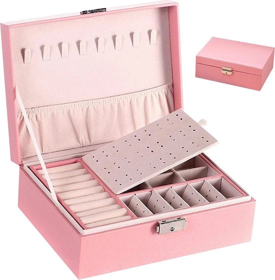 Cassa di Viaggio per Donne / Scatola per Orecchini e Anelli - Organizzatore Portatile per Collane, Orecchini, Anelli - Scatola per Magazzinaggio Gioielli con Cassetti