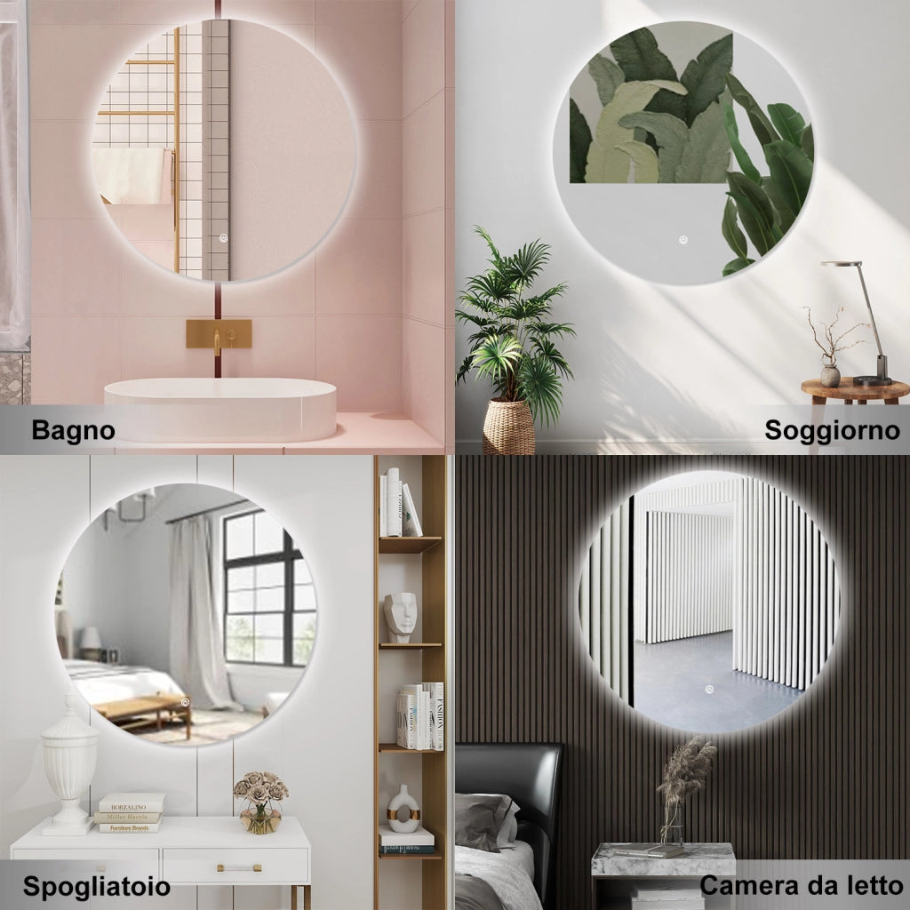 AICA Specchio da bagno 60 x 60 cm, antiappannamento, dimmerabile, interruttore touch, Funzione Memoria