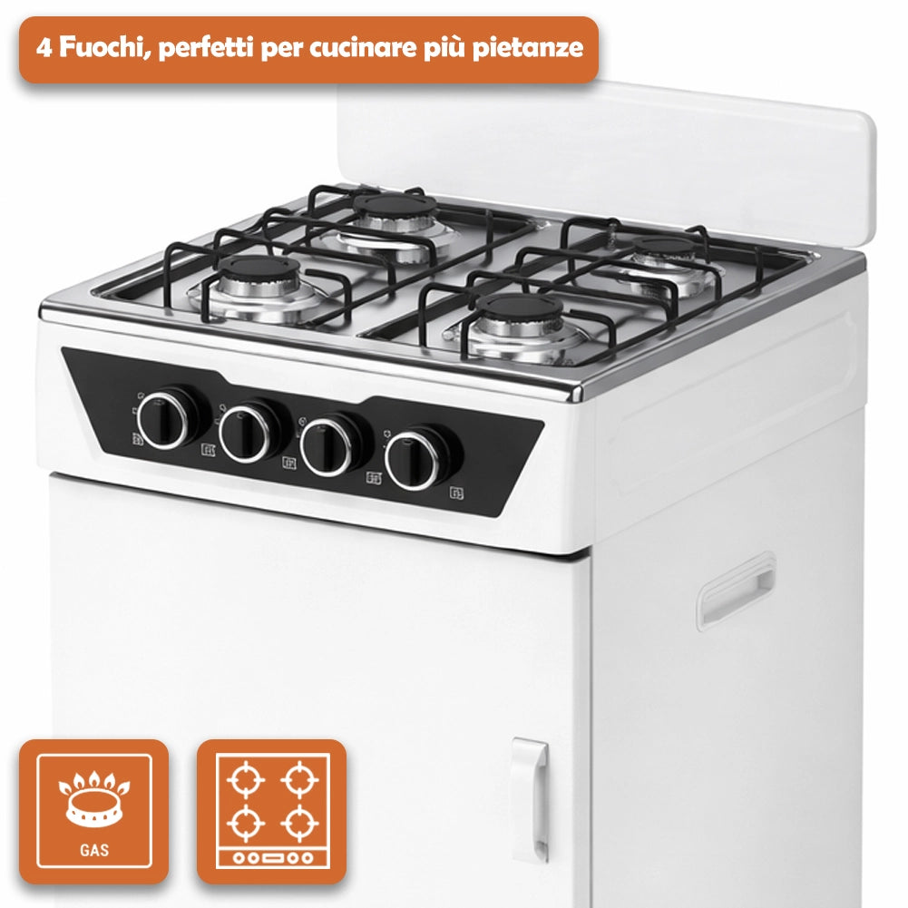 Cucina a Gas 4 Guochi da Esterni con Portabombola e Paravento Compatta Bianco