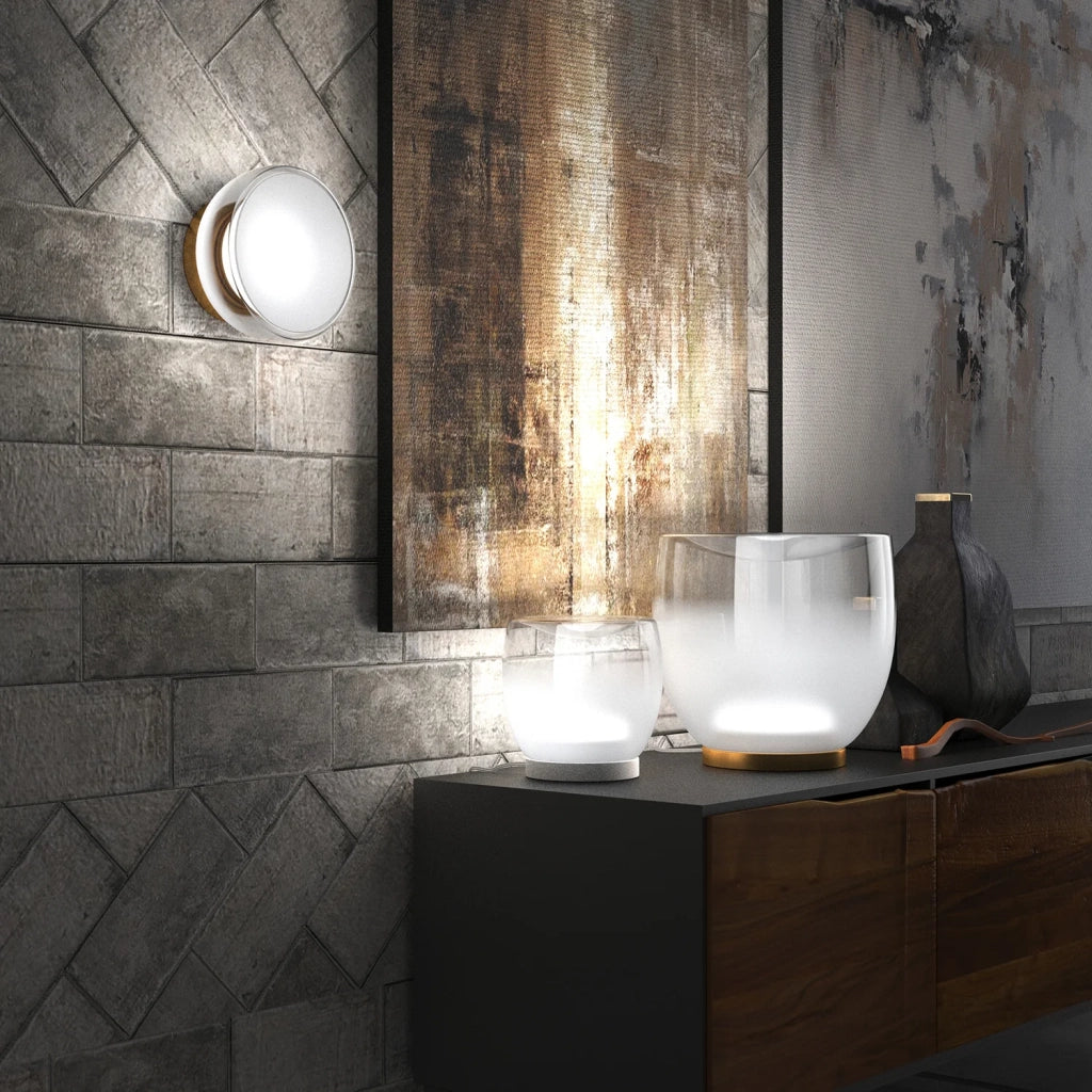 Abatjour Contemporaneo Drum Metallo Bianco Vetro 1 Luce Led 6W Calda