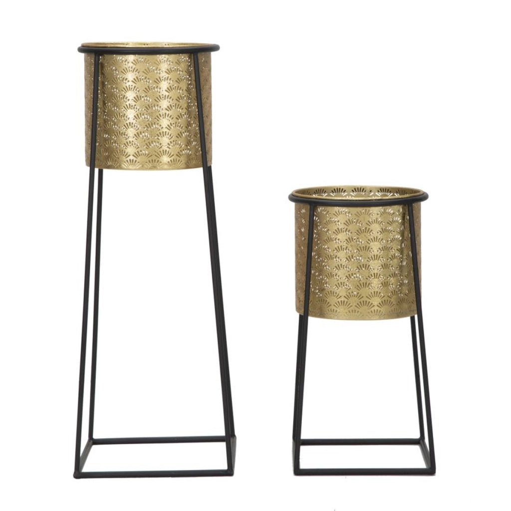 Set di 2 Vasi per Piante VKH392, Oro, Metallo, 26x26x70 cm