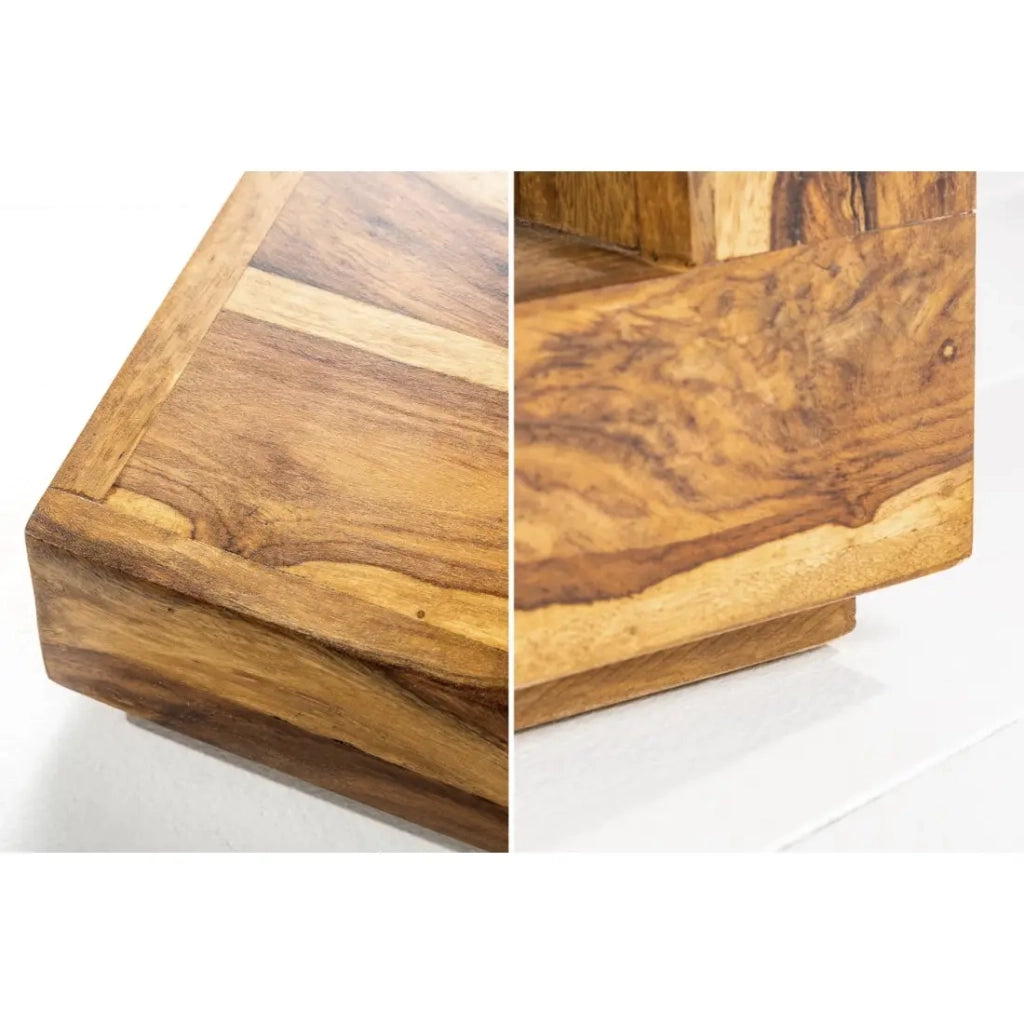 Tavolino GRADI 45 cm in legno massiccio di Sheesham - Tavolino quadrato compatto con vano portaoggetti