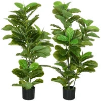 Set di 2 Piante Artificiali, Fico Artificiali a Foglie, Albero Artificiale con Vaso Incluso, Altezza 110 cm, Verde
