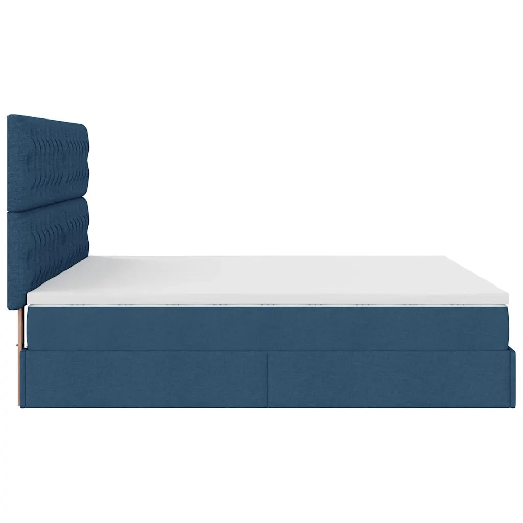 Struttura Letto Pouf con Materassi Blu 160x200 cm in Tessuto