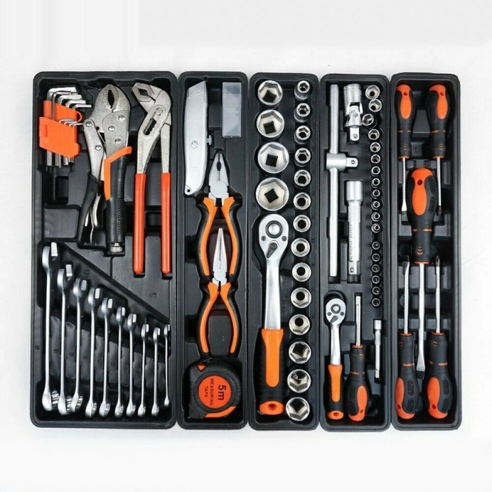 Trade Shop - Cassetta Attrezzi Completa Di 85 Utensili A 5 Scomparti Chiavi Cricchetti Pinze -