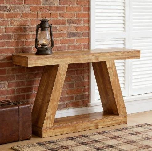 Tavolo consolle rustico in MDF naturale con contenitore