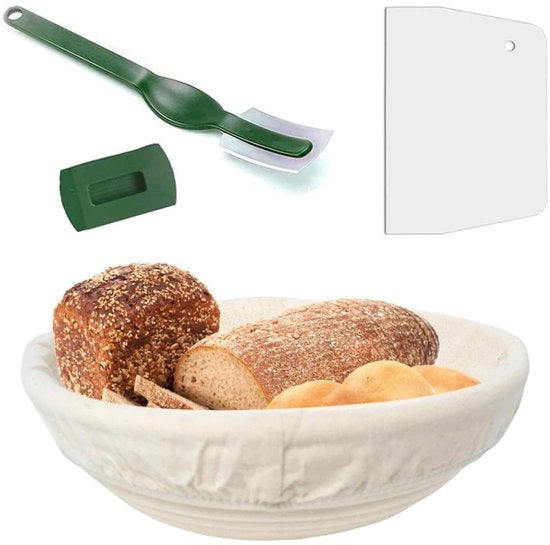 Fermentatore a forma di mandorla Ø 25 cm - Rijsmand - Brodoletto - Manuale - Compreso schiacciasale e coltello da pane - Altezza 8,5 cm
