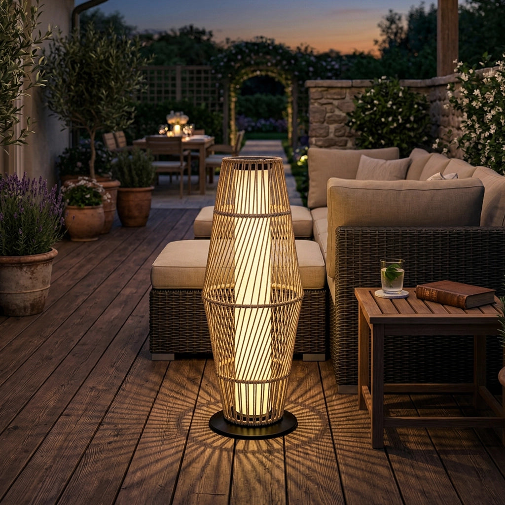 Lanterna Solare da Esterno in Resina Intrecciata ¨C zephmum ¨C Sabbia 26x26x68cm