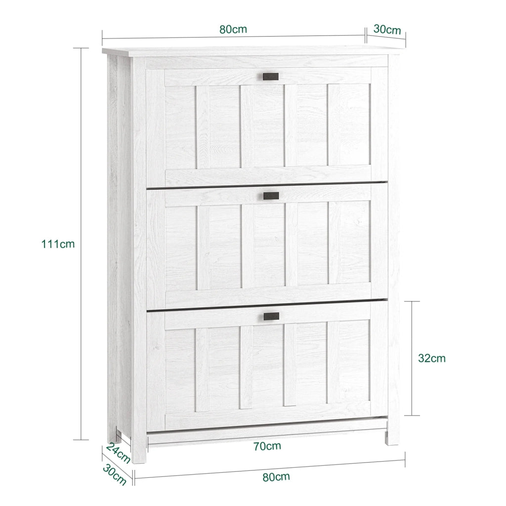 Scarpiera Con 3 Ribalte E 6 Ripiani Scarpiera Con Scomparto Aggiuntivo Portascarpe Salvaspazio Bianco 80x30x111cm FSR162-W