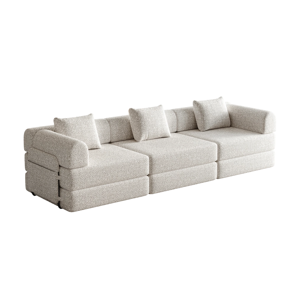 Divano letto 1 posto in ciniglia color khaki con vano portaoggetti nel bracciolo, struttura in acciaio e base antiscivolo