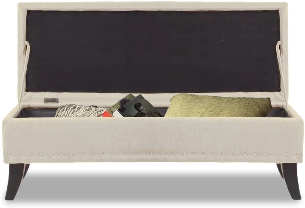 Pouf Cassapanca Panca Contenitore Poggiapiedi Rivestimento Tessuto Morbido Capiente Beige