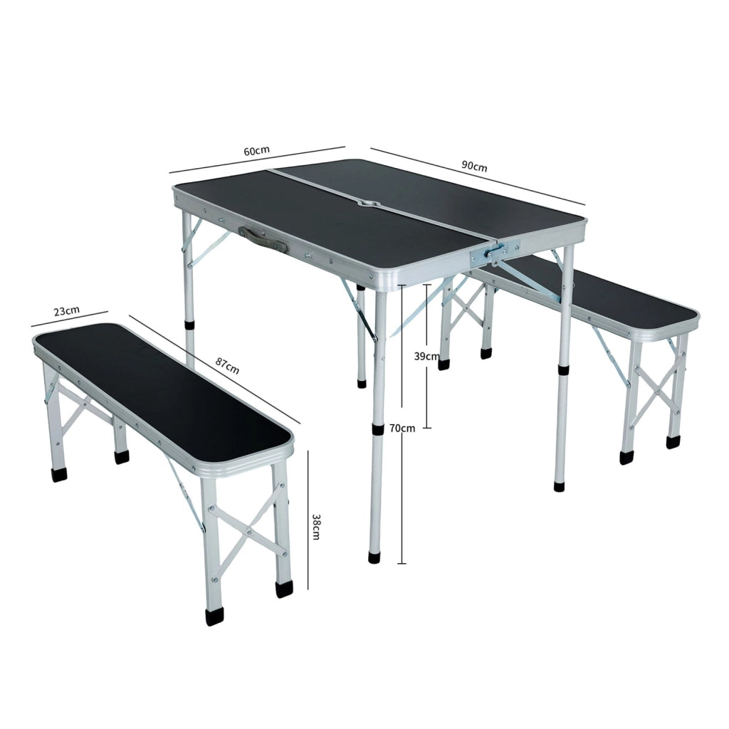 Tavolo da Campeggio ROI con 2 Panche Pieghevoli, Colore Nero