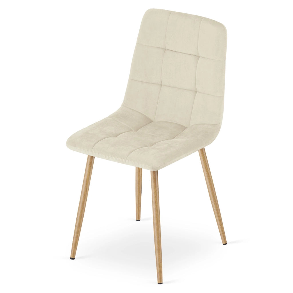 Set di 2 sedie Kara in velluto beige chiaro e gambe effetto legno