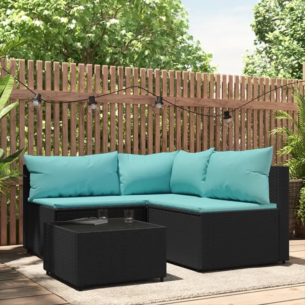 Set Divani da Giardino 4 pz con Cuscini Nero in Polyrattan 319797