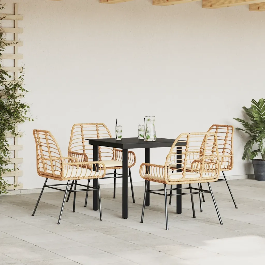 Set da Pranzo da Giardino 5pz con Cuscini Polyrattan Vetro