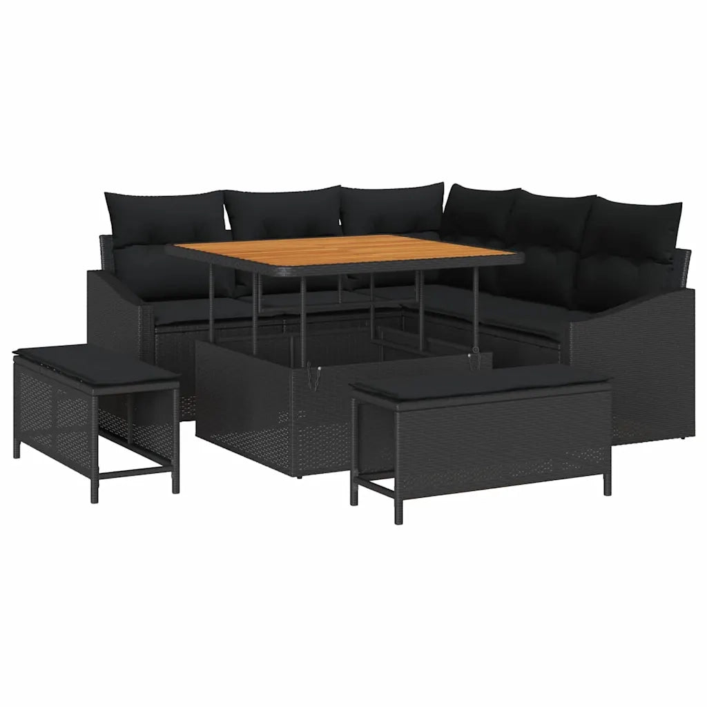 Set Divano da Giardino con cuscino 8 pcs Nero polyrattan 3362644