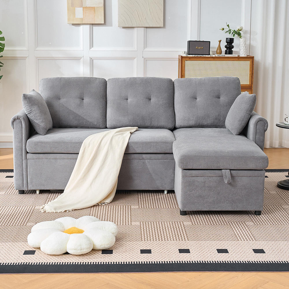 Divano letto angolare con contenitore - Xylo - Grigio chenille