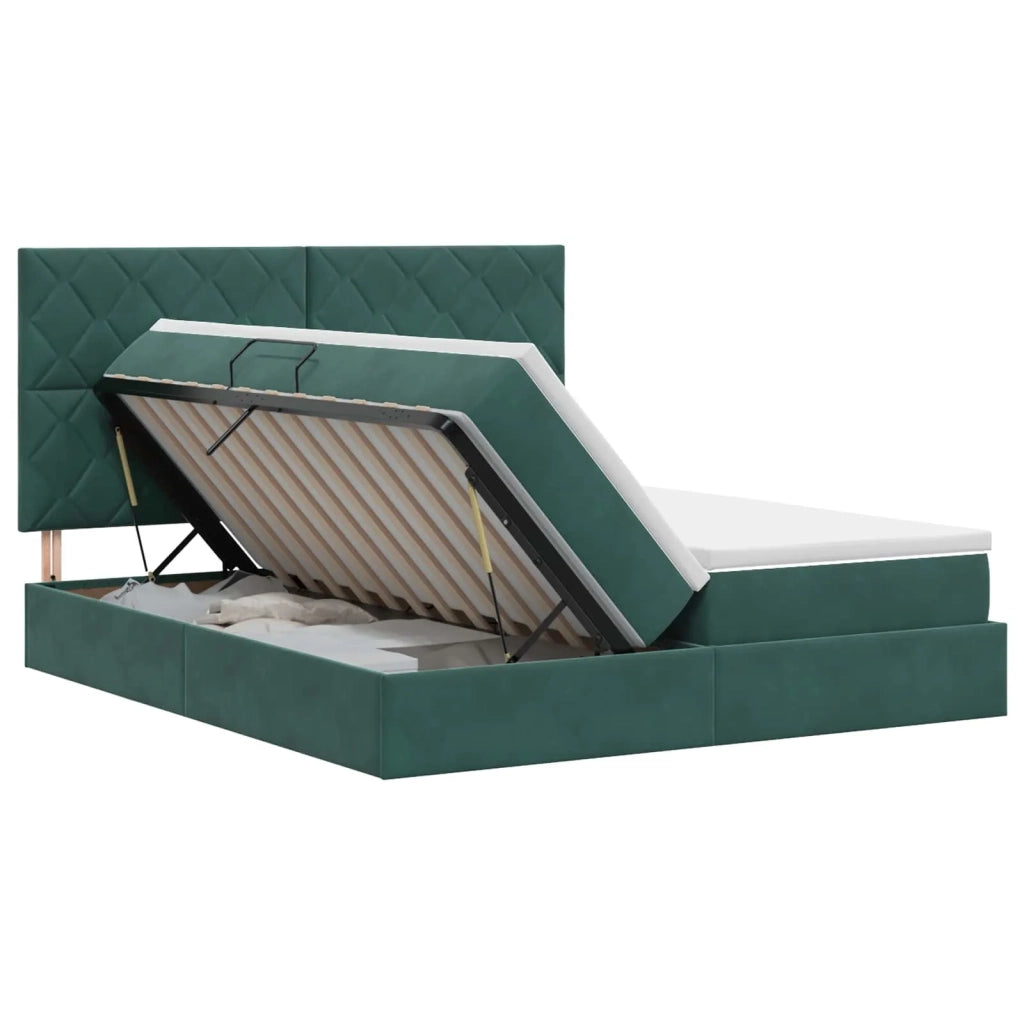 Letto con Contenitore Verde Scuro 200 x 200 cm Velluto 3459846