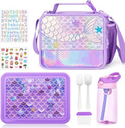 Set di 3 Tascabili Isolanti per Picnic e Bento per Bambine con Box Multicompartmentale e Otre per Acqua - Contenitori di Cibo Imprigionanti per Bambine di Età Prescolare