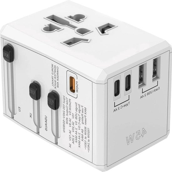 Adattatore di corrente per viaggi internazionali - USB-C con 5 porte - compattibile per viaggi