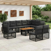 Set Divano da Giardino 11 pz Nero e Grigio scuro polyrattan 3437875