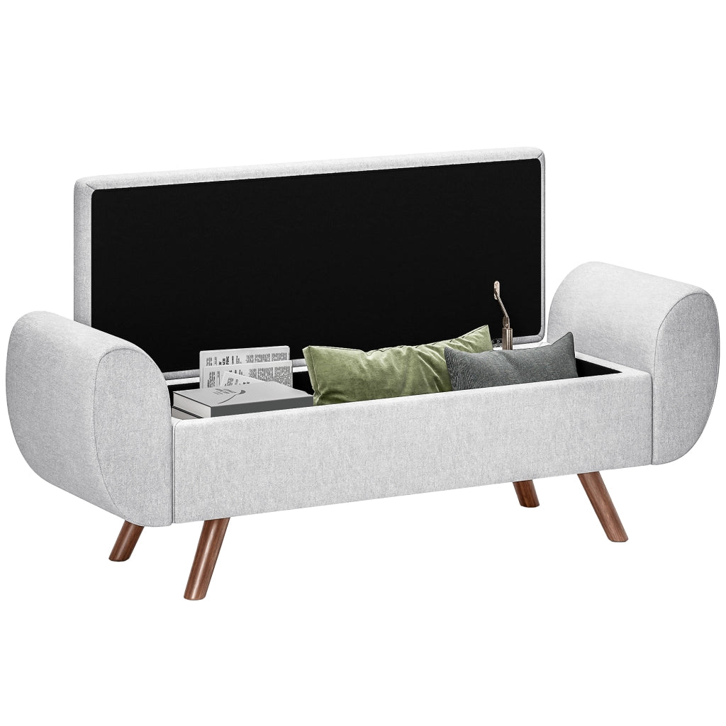 Panca Contenitore Fondo Letto con Braccioli 132x42x50 cm Vano da 53,8L in Tessuto Grigio
