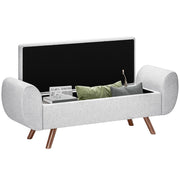 Panca Contenitore Fondo Letto con Braccioli 132x42x50 cm Vano da 53,8L in Tessuto Grigio