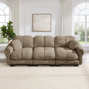 Divano modulare 3 posti 260x86x90 cm in chenille marrone con cuscini trapuntati