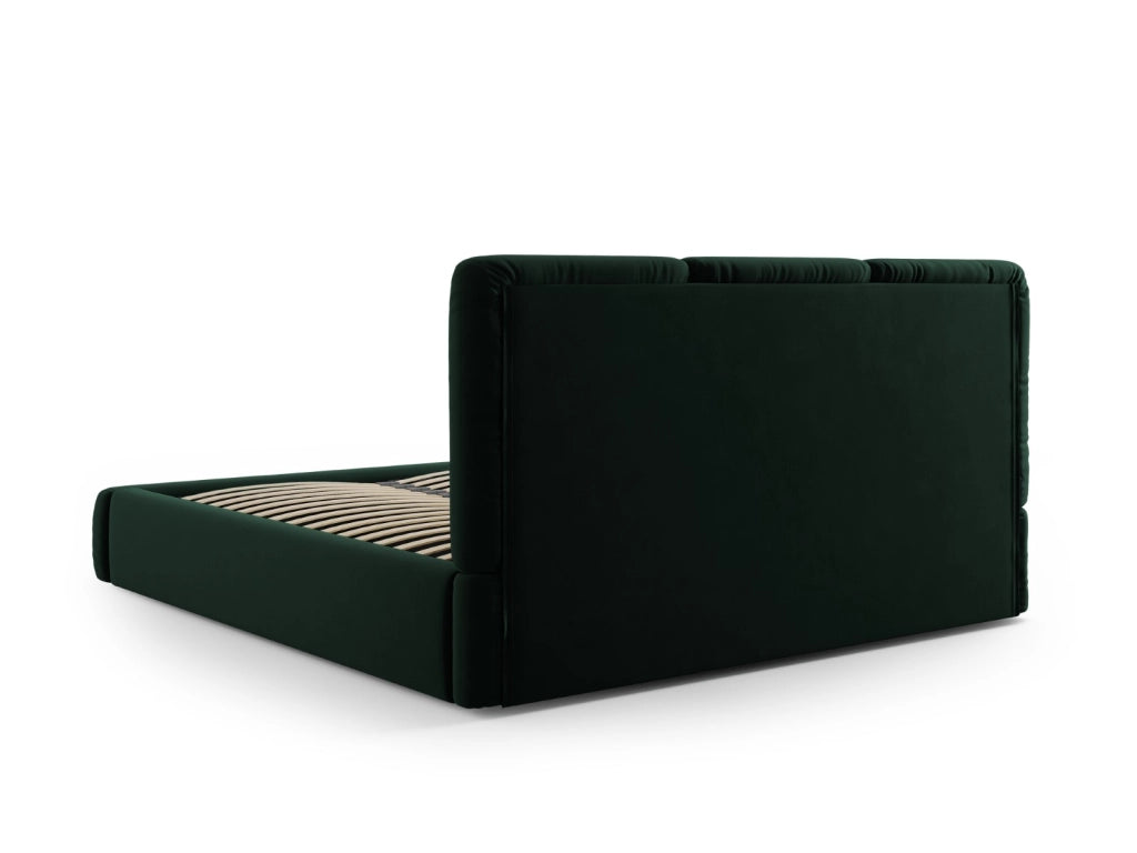Cosmopolitan Design - Letto a cassettone con testiera "Nicolas" 160x200cm in velluto verde bottiglia 