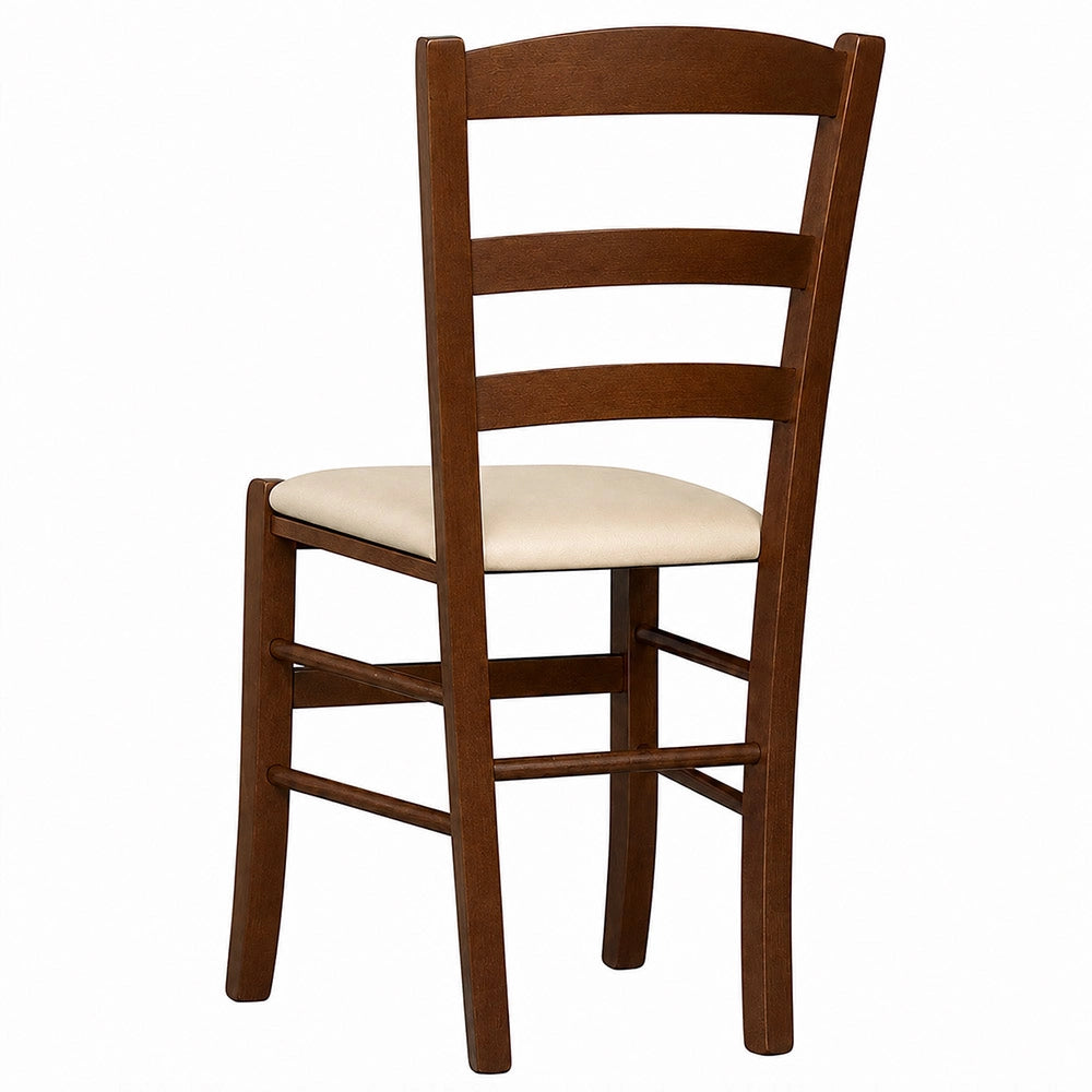 Sedia Paesana in legno noce scuro con seduta imbottita beige