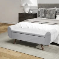 Panca Contenitore Fondo Letto con Braccioli in Tessuto, Gambe in Legno e Vano da 53.8L, 132x42x50 cm, Grigio