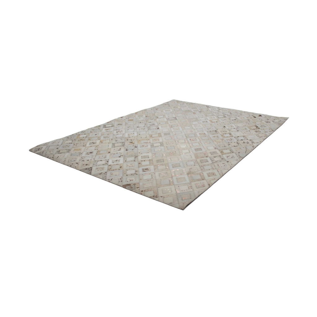 Tappeto in pelle Dazzle avorio e cromo con effetto metallico