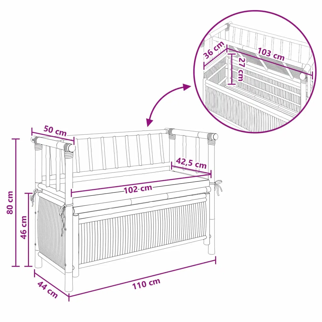 Panca da Giardino con Contenitore 110 x 47 x 80 cm Bambù