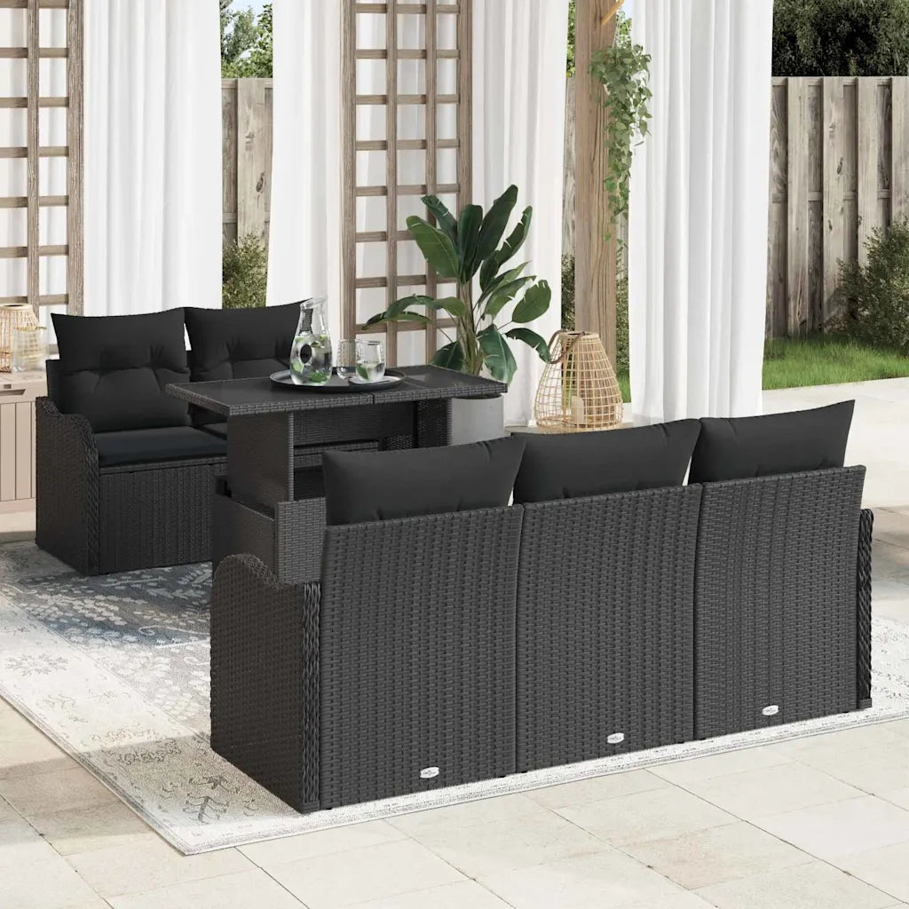 Set Divano da Giardino 6 pcs Nero Rattan in Polipropilene 3357116