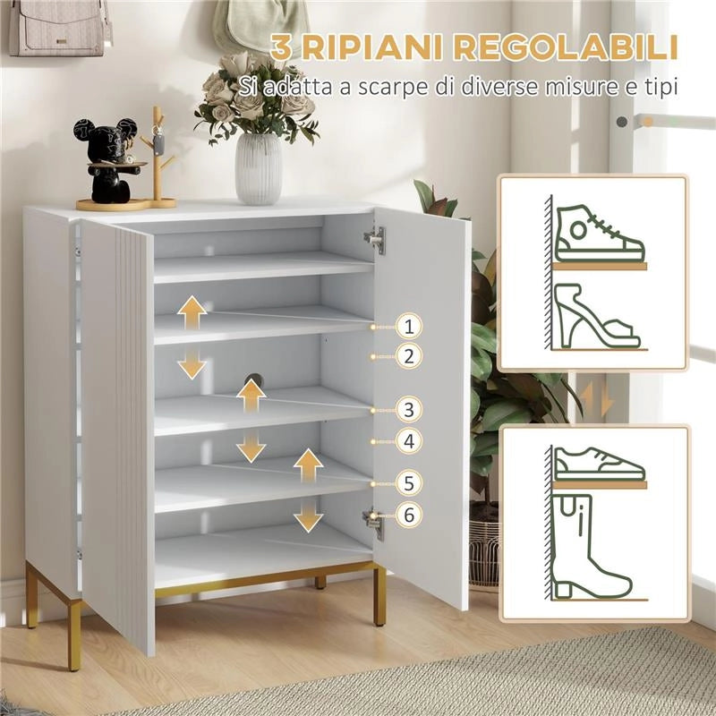 MOBILE SCARPIERA PER 15-20 PAIA DI SCARPE, RIPIANI REGOLABILI E CHIUSURA AMMORTIZZATA, BIANCO 72L X 31.5P X 95A CM